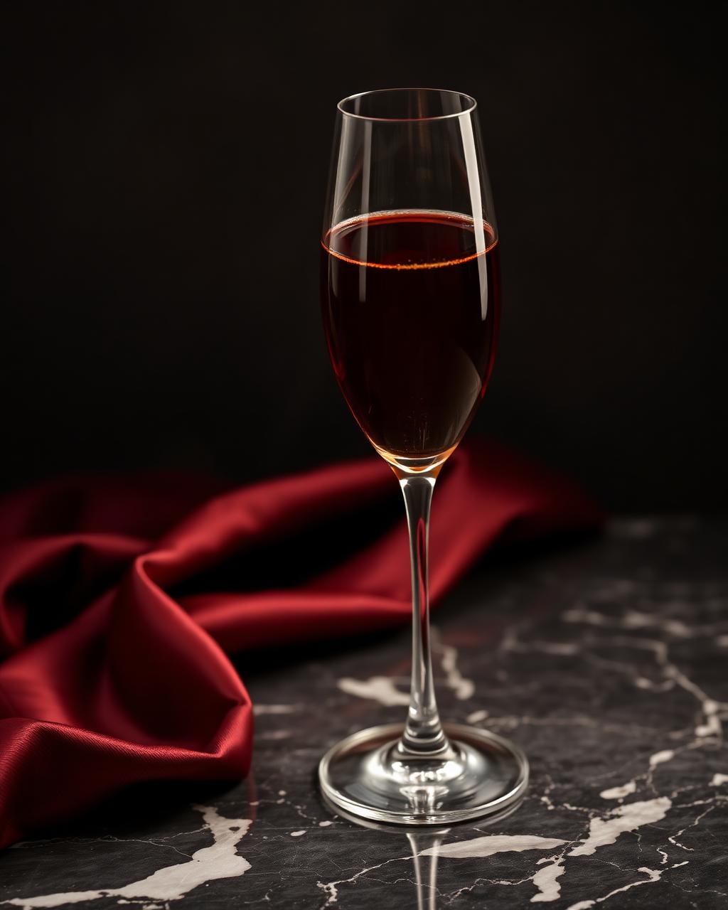 Coupe et soie bordeaux sur marbre noir